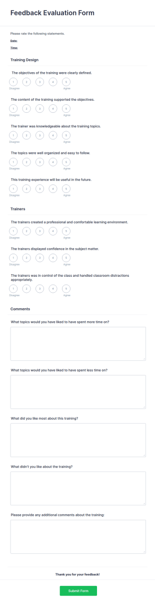 Training Feedback Evaluation Form Template