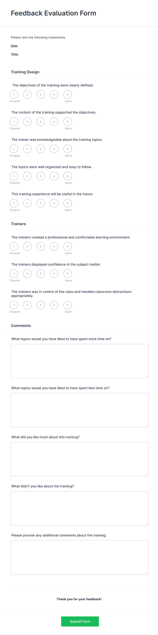 Training Feedback Evaluation Form Template