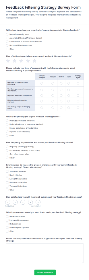 Feedback Filtering Strategy Survey Form Template