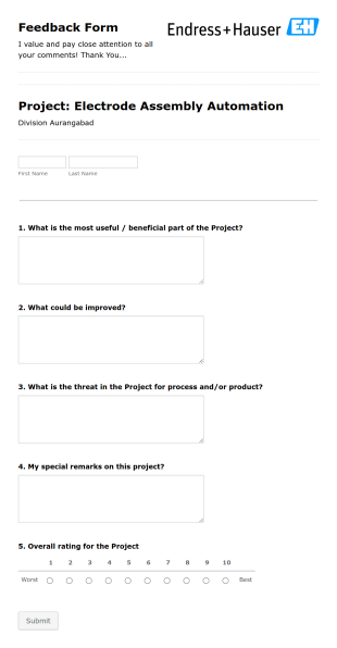 Feedback Form Electrode Assembly Automation Form Template