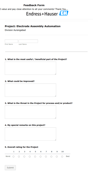 Feedback Form Electrode Assembly Automation