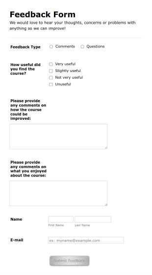Feedback Form For Courses Form Template