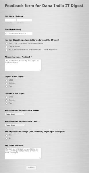 Feedback Form For Dana India It Digest Form Template