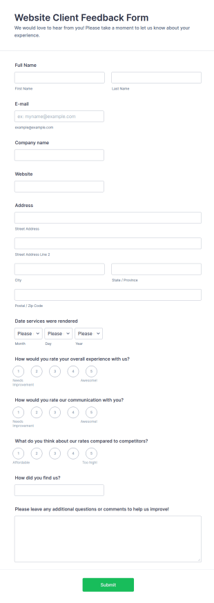 Website Client Feedback Form Template