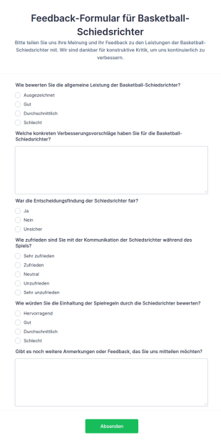 Feedback Formular Für Basketball Schiedsrichter