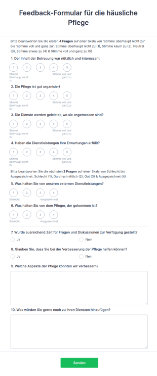 Feedback Formular Für Die Häusliche Pflege