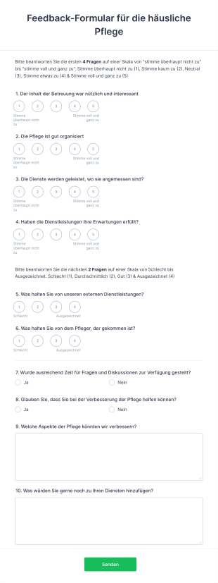 Feedback Formular Für Die Häusliche Pflege Form Template