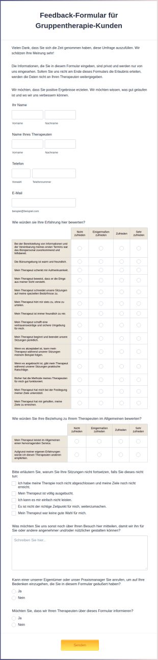 Feedback Formular Für Gruppentherapie Kunden