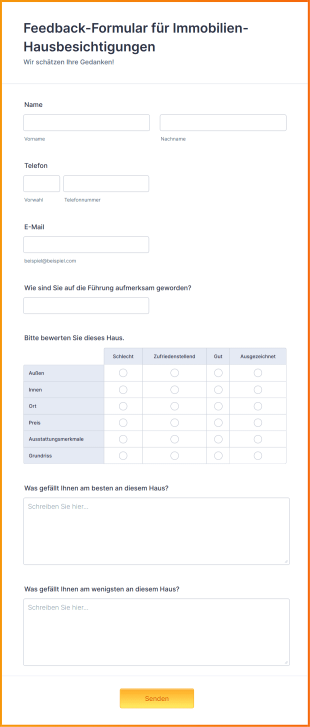 Feedback Formular Für Immobilien Hausbesichtigungen Form Template