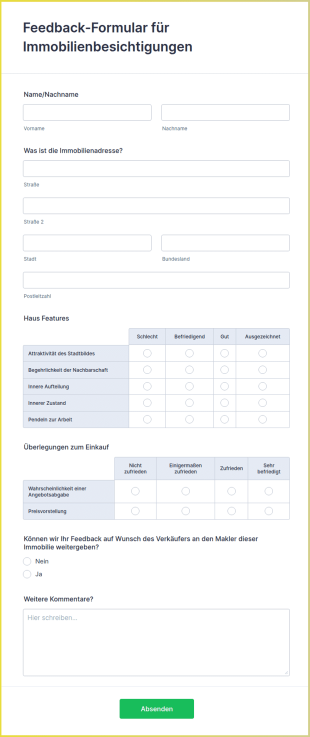 Feedback Formular Für Immobilienbesichtigungen
