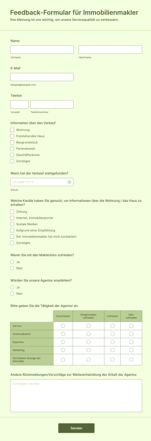 Feedback Formular Für Immobilienmakler