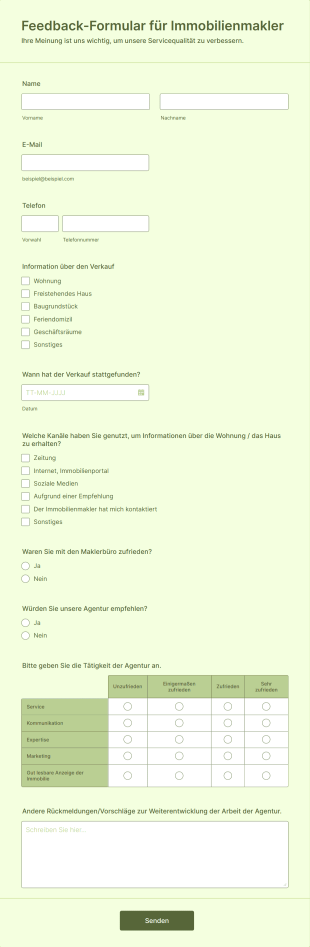 Feedback Formular Für Immobilienmakler Form Template