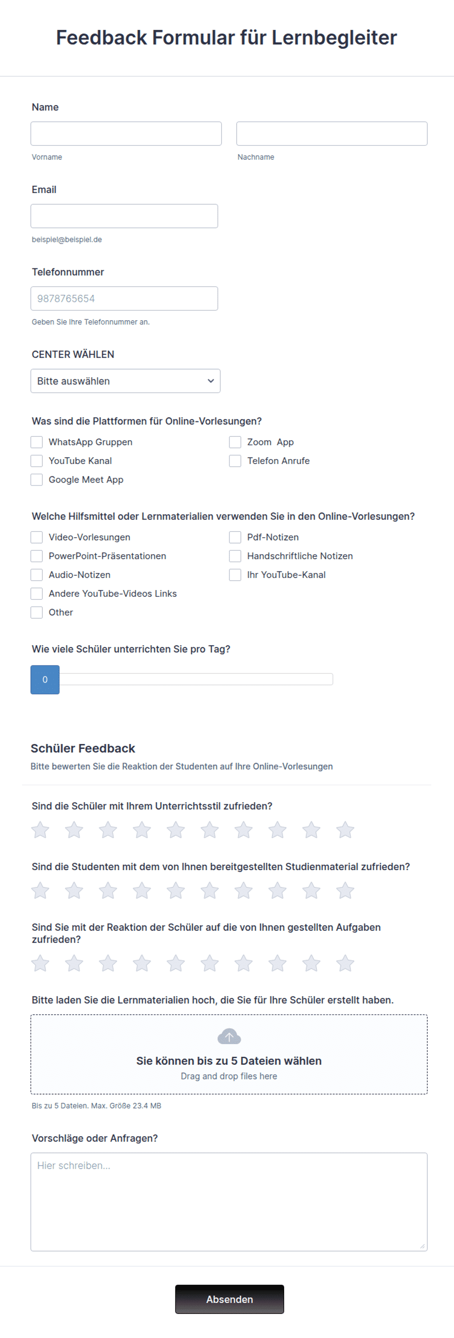 Feedback Formular für Lernbegleiter Formularvorlage | Jotform