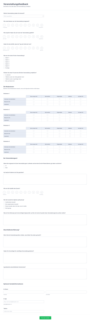 Feedback Formular Für Moderatoren Form Template
