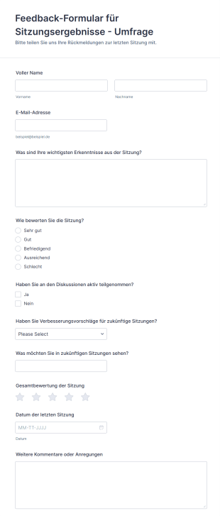 Feedback Formular Für Sitzungsergebnisse Umfrage