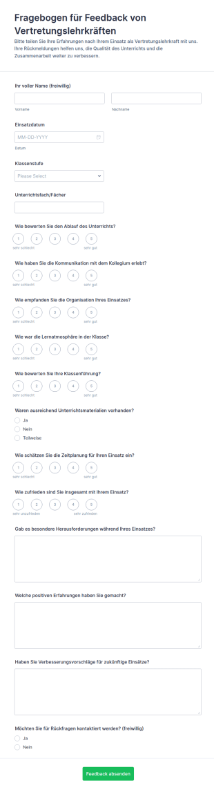Feedback Formular Für Vertretungslehrkräfte