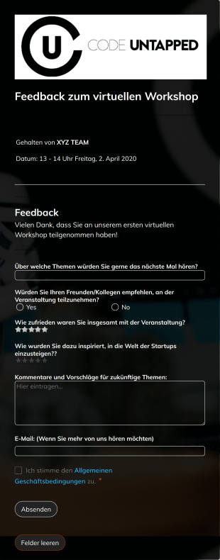 Feedback Formular Für Virtuellen Workshop Form Template