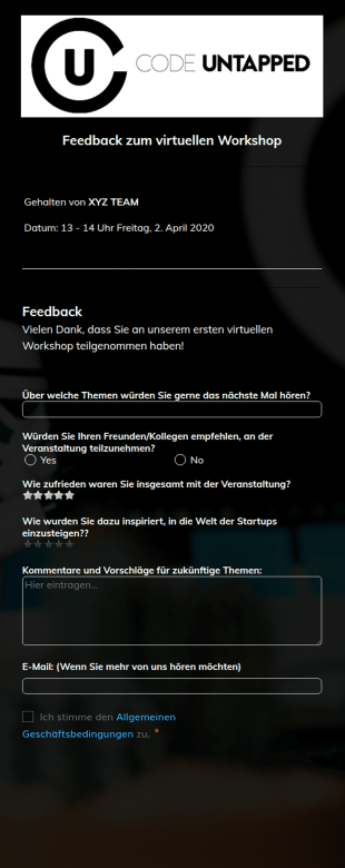 Feedback Formular Für Virtuellen Workshop