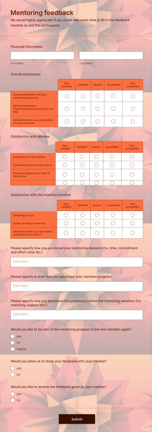 Mentoring Program Feedback Form Template