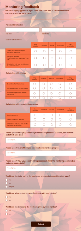 Mentoring Program Feedback Form Template