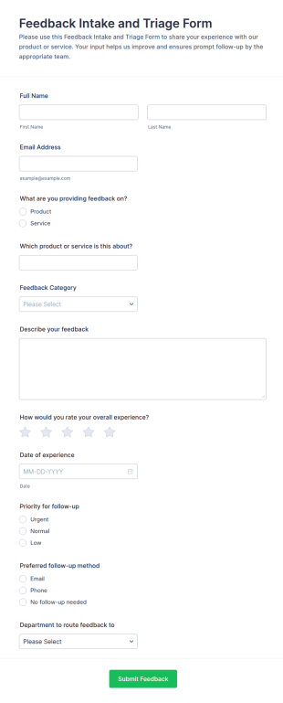 Feedback Intake And Triage Form Template