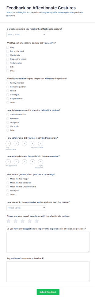 Feedback On Affectionate Gestures Form Template