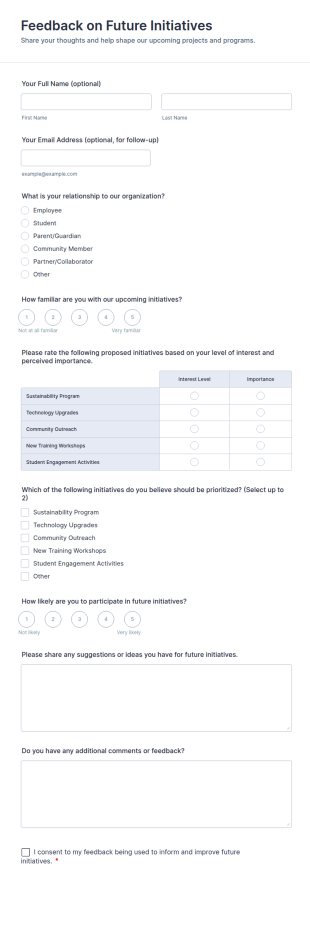 Feedback On Future Initiatives Form Template