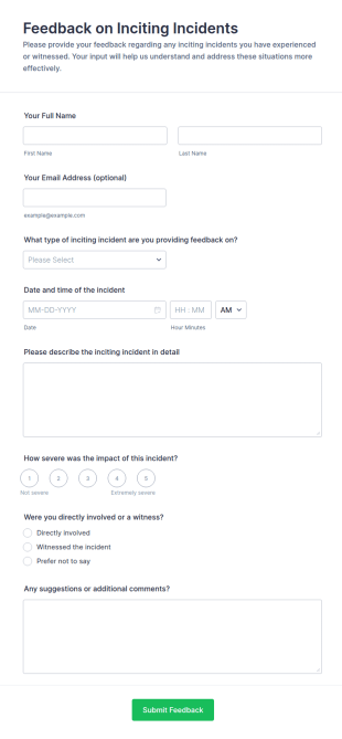 Feedback On Inciting Incidents Form Template