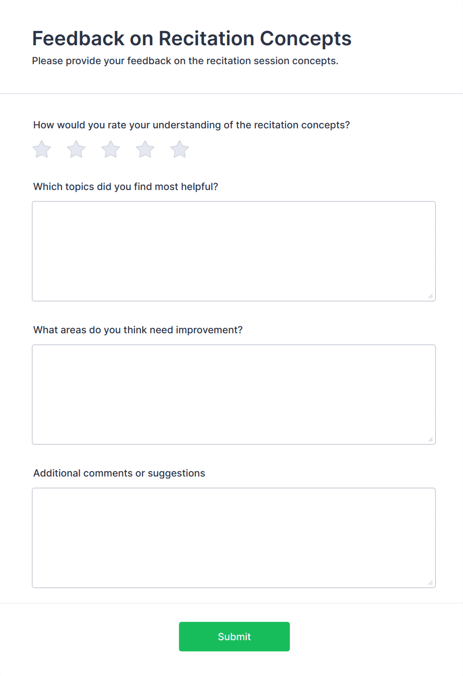 Feedback on Recitation Concepts Form Template | Jotform