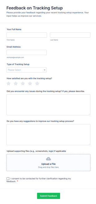 Feedback On Tracking Setup Form Template