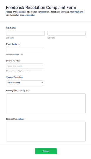 Feedback Resolution Complaint Form Template