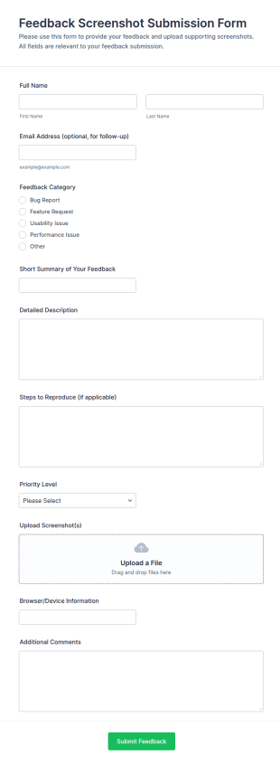 Feedback Screenshot Submission Form Template