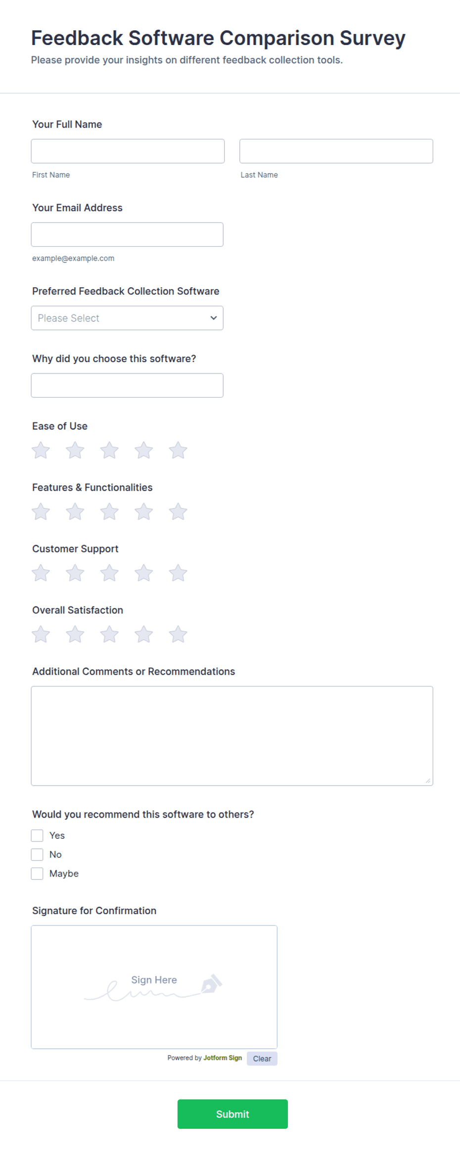 Feedback Software Comparison Survey Form Template | Jotform