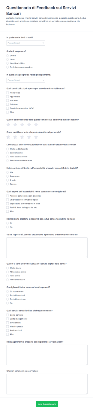 Feedback Sul Servizio Bancario Survey