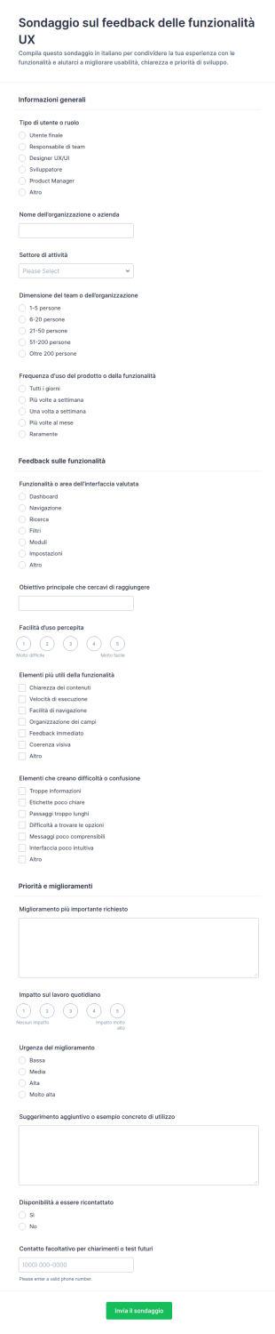 Feedback Sulle Funzionalità UX Survey