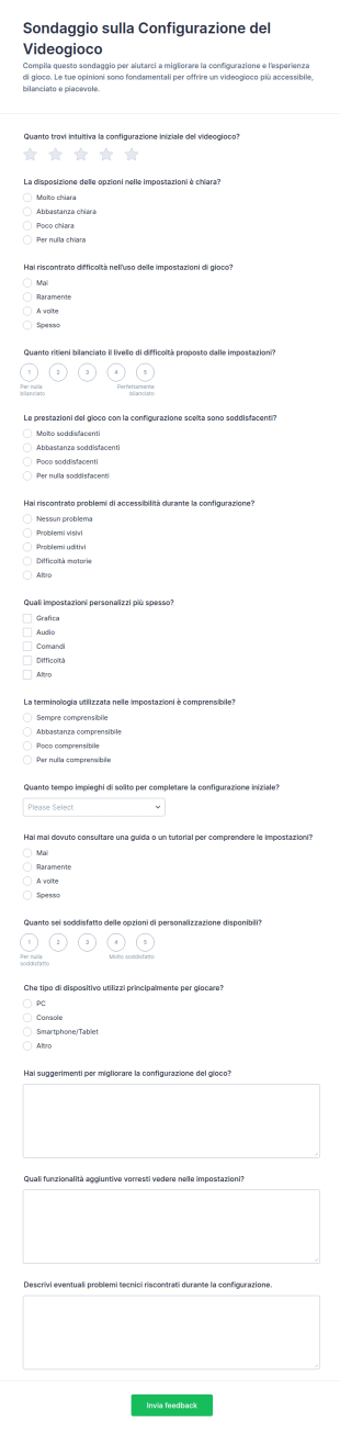Feedback Sulle Impostazioni Di Gioco Survey