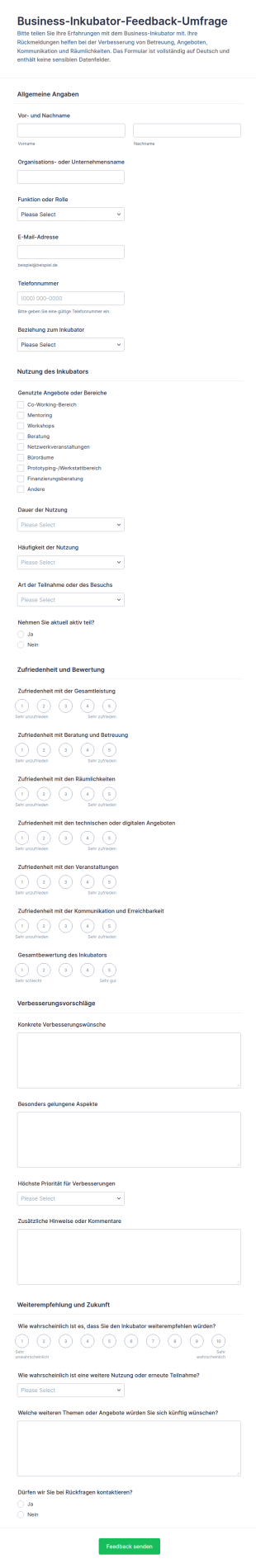 Feedback Umfrage Für Business Inkubatoren