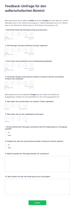 Feedback Umfrage Für Den Außerschulischen Bereich