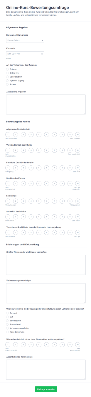 Feedback Umfrage Zum Online Kurs