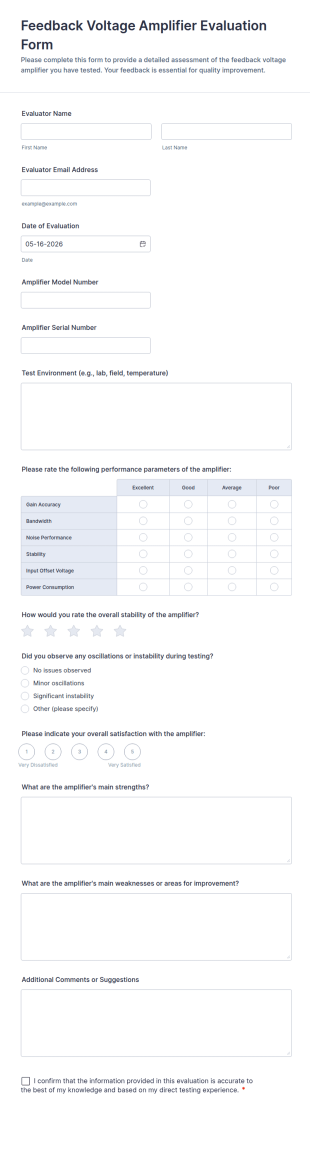 Feedback Voltage Amplifier Evaluation Form Template