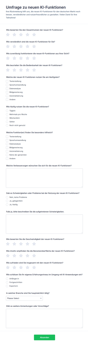 Feedback Zu Neuen KI Funktionen Survey
