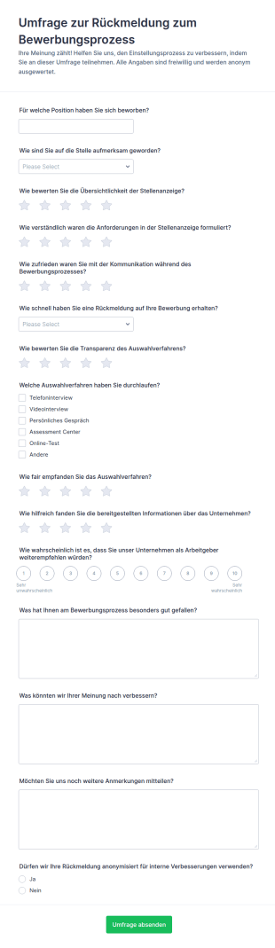 Feedback Zum Einstellungsprozess Survey