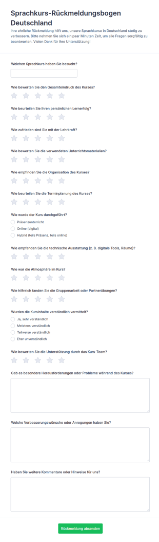 Feedback Zum Sprachkurs Survey