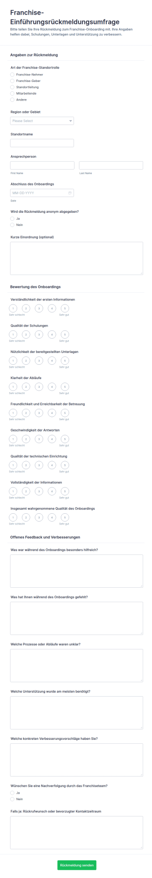Feedback Zur Franchise Einarbeitung Survey