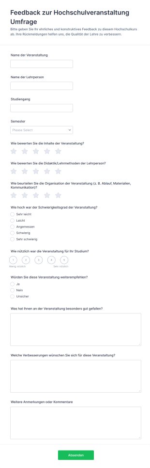 Feedback Zur Hochschulveranstaltung Umfrage