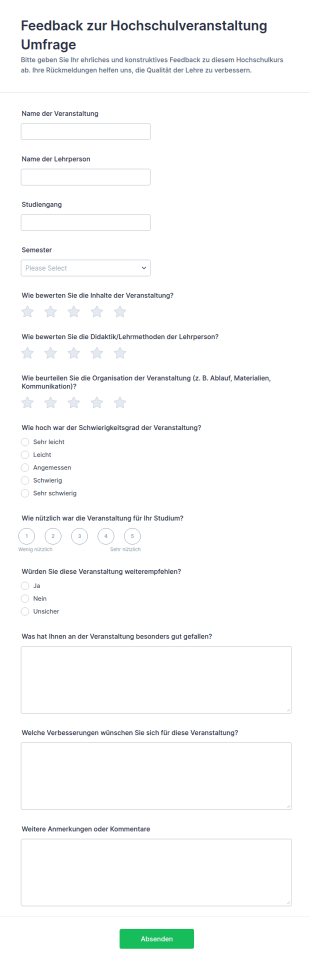 Feedback Zur Hochschulveranstaltung Umfrage