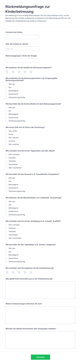 Feedback Zur Kinderbetreuung Survey