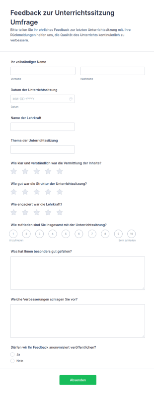 Feedback Zur Unterrichtssitzung Umfrage