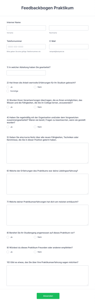 Feedbackbogen Praktikum Form Template