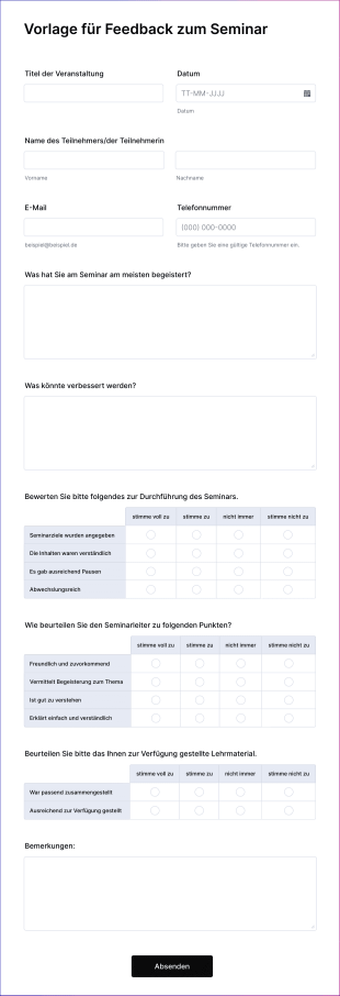 Vorlage Für Feedback Zum Seminar Form Template